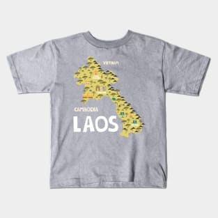 Laos Illustrated Map Kids T-Shirt